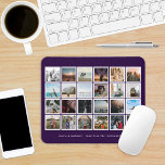 Aangepaste kleur fotoCollage Muismat<br><div class="desc">Een prachtige herdenking van uw trouwdag of een andere speciale gebeurtenis met 24 vierkante foto's in witte lijsten in een rasterlay-out met een aangepaste kleur achtergrond om uw bruiloft, speciale gebeurtenis of kamerdecor aan te passen. Editable tekst onder fotolay-out. De shows van de steekproef een diepe paarse achtergrondkleur. Klik op...</div>