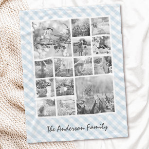 Aangepaste kleur Gingham 14 Foto Collage Baby Boy Fleece Deken
