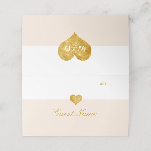 Aangepaste kleur Gold Heart Minimalist Place Cards Plaatskaartje (Buitenkant ongevouwen)