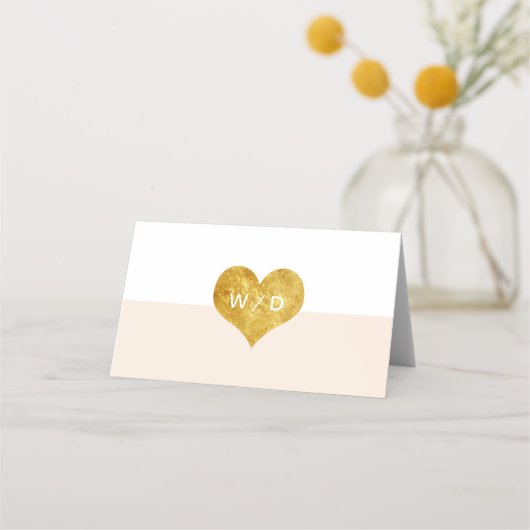 Aangepaste kleur Gold Heart Minimalist Place Cards Plaatskaartje (Achterkant)