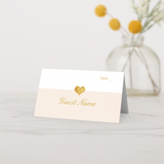 Aangepaste kleur Gold Heart Minimalist Place Cards Plaatskaartje (Voorkant)