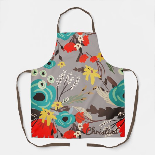 Aangepaste kleur grote bloemen op maat gekookt schort (Voorkant)