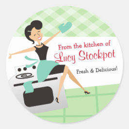 Aangepaste kleur huisvrouw koken bakken voedsel la ronde sticker
