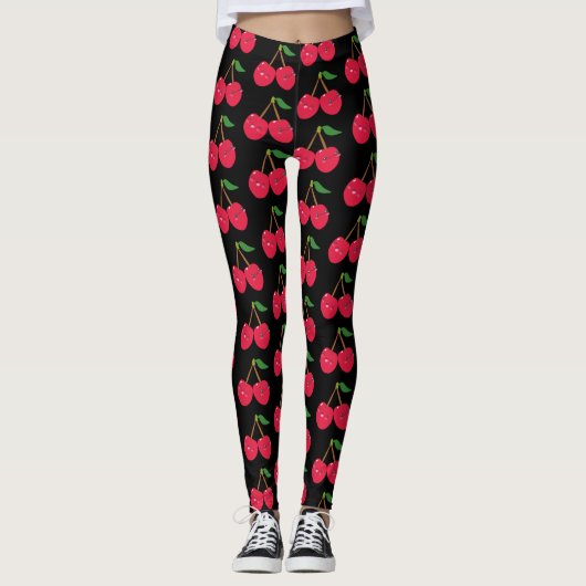 Aangepaste kleur Kawaii Happy Red Cherries Leggings (Voorkant)