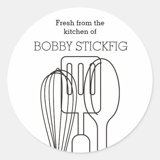 Aangepaste kleur keuken koken bakgerei ronde sticker (Voorkant)