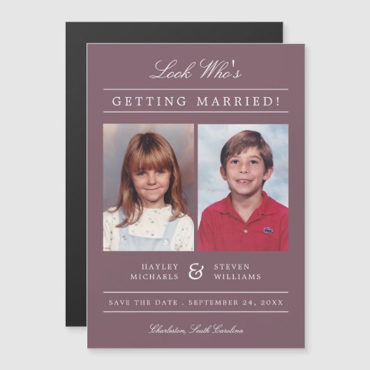 Aangepaste kleur Kind Foto Opslaan Datum | Mauve Magnetische Uitnodiging (Voorkant / Achterkant)