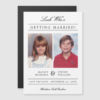 Aangepaste kleur Kind Foto Opslaan Datum | wit Magnetische Uitnodiging