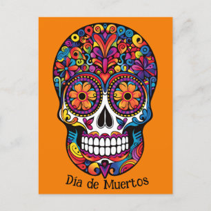 Aangepaste kleur kleurrijke suikerschedel Día de M Feestdagenkaart