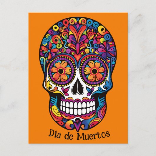Aangepaste kleur kleurrijke suikerschedel Día de M Feestdagenkaart (Voorkant)