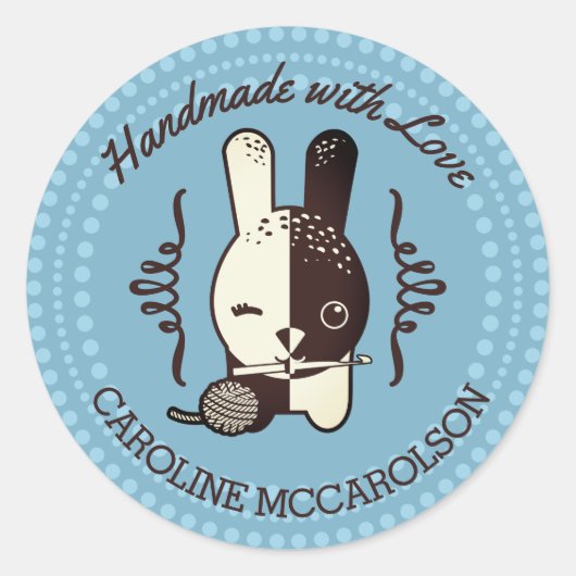 Aangepaste kleur knipoog konijntje gehaakte haak b ronde sticker (Voorkant)