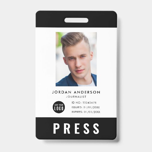 Aangepaste kleur Logo toevoegen Foto Journalist Pe Badge (Voorzijde)