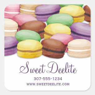 Aangepaste kleur macaroon meringue koekjes bakkeri vierkante sticker