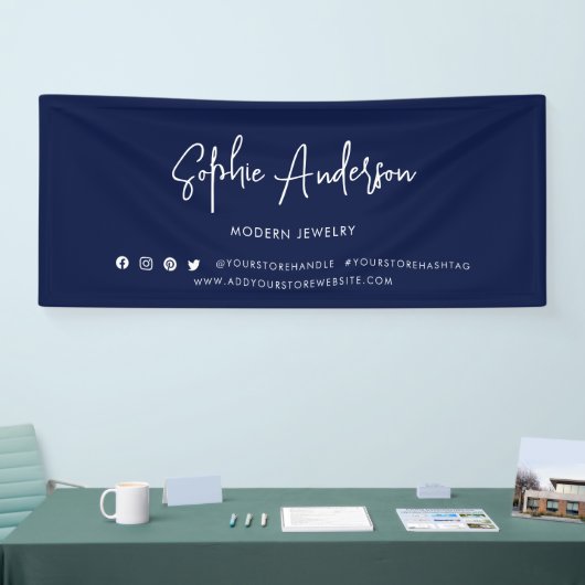 Aangepaste kleur Moderne script sociale media mark Spandoek (Beurs)