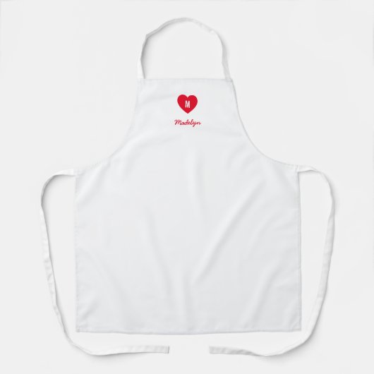 Aangepaste Kleur Monogram Hart Modern Script Schort (Voorkant)