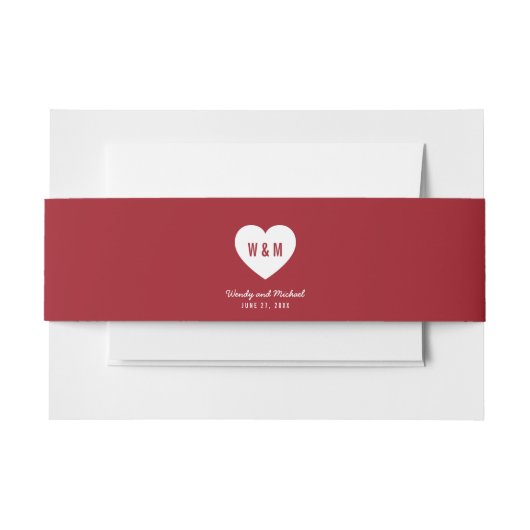 Aangepaste kleur monogram hart Moderne bruiloft Uitnodigingen Wikkel (Voorkant Voorbeeld)