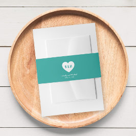 Aangepaste kleur monogram hart Moderne bruiloft Uitnodigingen Wikkel