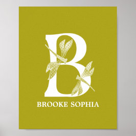 Aangepaste kleur Monogram Letter B Dragonfly kweke Poster