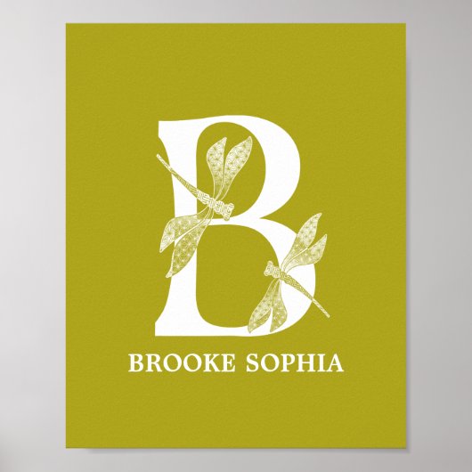 Aangepaste kleur Monogram Letter B Dragonfly kweke Poster (Voorkant)