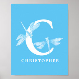 Aangepaste kleur Monogram Letter C Dragonfly kweke Poster