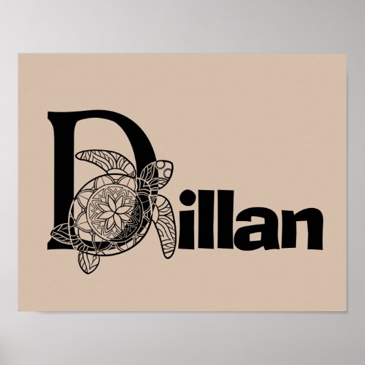 Aangepaste kleur monogram letter D Schildpad Kweke Poster (Voorkant)