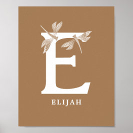 Aangepaste kleur Monogram Letter E Dragonfly kweke Poster