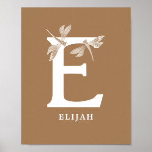 Aangepaste kleur Monogram Letter E Dragonfly kweke Poster