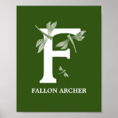 Aangepaste kleur Monogram Letter F Dragonfly kweke Poster (Voorkant)