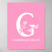 Aangepaste kleur Monogram Letter G Dragonfly Girl  Poster (Voorkant)