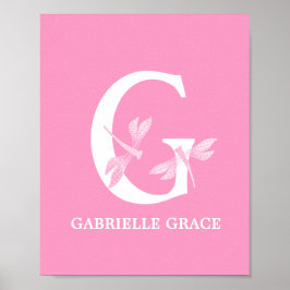 Aangepaste kleur Monogram Letter G Dragonfly Girl Poster