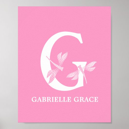 Aangepaste kleur Monogram Letter G Dragonfly Girl  Poster (Voorkant)