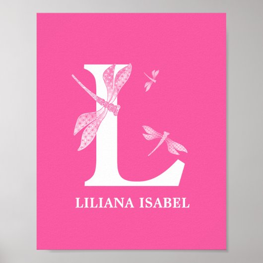 Aangepaste kleur Monogram Letter L Dragonfly Girl Poster (Voorkant)
