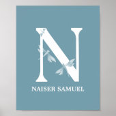 Aangepaste kleur Monogram Letter N Dragonfly jonge Poster (Voorkant)