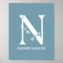Aangepaste kleur Monogram Letter N Dragonfly jonge Poster