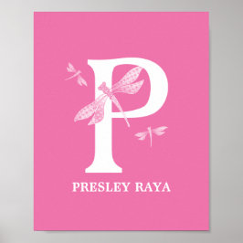Aangepaste kleur Monogram Letter P Dragonfly Girl Poster