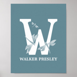 Aangepaste kleur Monogram Letter W Dragonfly jonge Poster