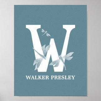 Aangepaste kleur Monogram Letter W Dragonfly jonge Poster