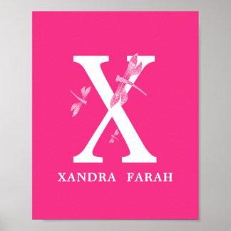Aangepaste kleur Monogram Letter X Dragonfly jonge Poster