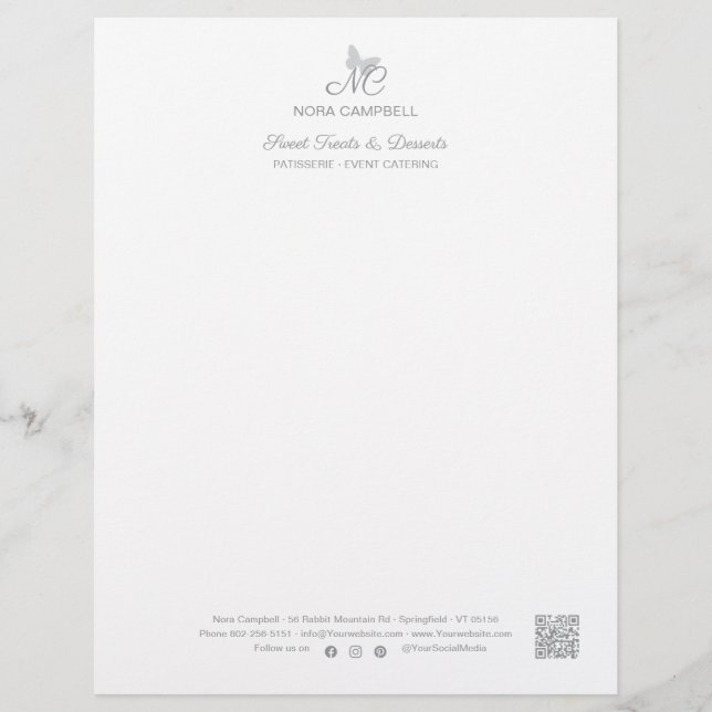 Aangepaste kleur Monogram QR-code Social Media Pic Briefhoofd (Voorkant)