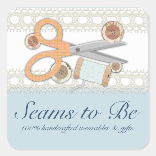 Aangepaste kleur naaien schaar knoppen draad vierkante sticker (Voorkant)