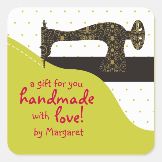Aangepaste kleur  naaimachine weefsel cadeau vierkante sticker (Voorkant)