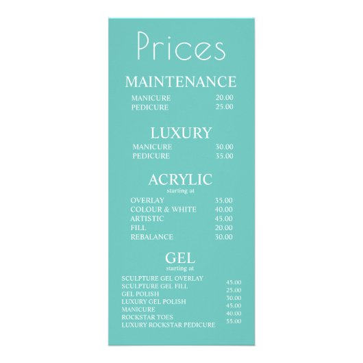 Aangepaste Kleur Nail Salon Manicure Pedicure Prij Reclamekaart (Voorkant)