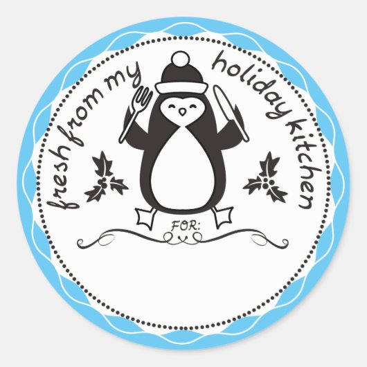 Aangepaste kleur pinguïn vork uit de keuken van ronde sticker (Voorkant)