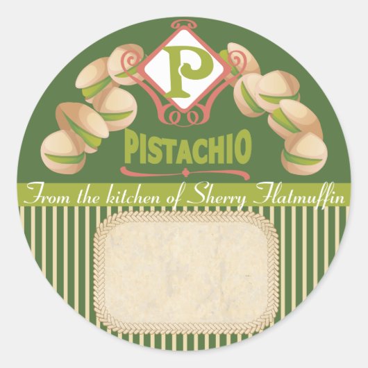 Aangepaste kleur pistache inblikken label bakkerij (Voorkant)