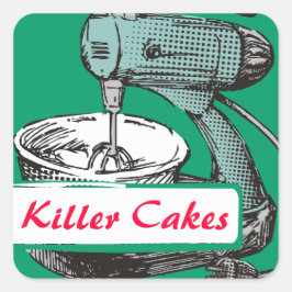 Aangepaste kleur retro stand mixer bakken bakkerij vierkante sticker