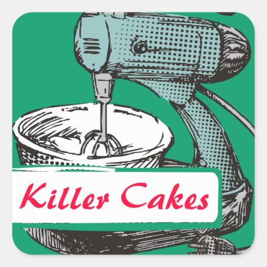 Aangepaste kleur retro stand mixer bakken bakkerij vierkante sticker (Voorkant)
