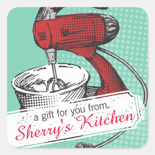 Aangepaste kleur retro stand mixer bakken bakkerij vierkante sticker (Voorkant)