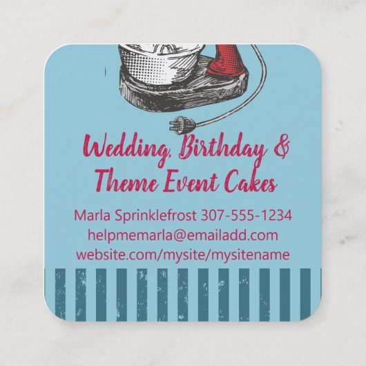 Aangepaste kleur retro stand mixer bakkerij bakken vierkante visitekaartje (Achterkant)