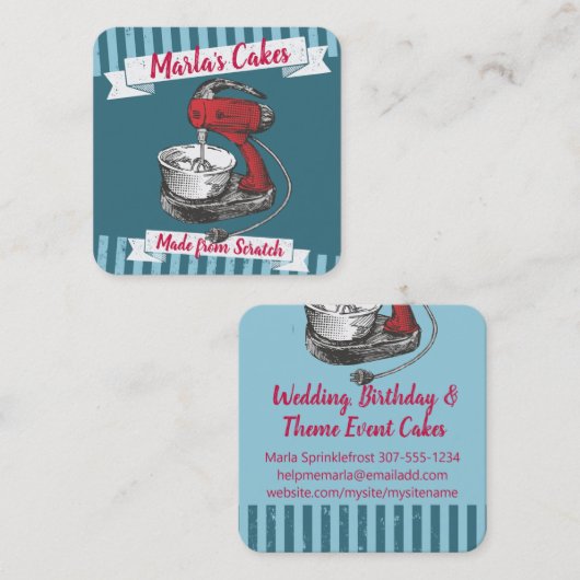Aangepaste kleur retro stand mixer bakkerij bakken vierkante visitekaartje (Voorkant / Achterkant)