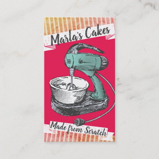 Aangepaste kleur retro stand mixer bakkerij bakken visitekaartje (Voorkant)