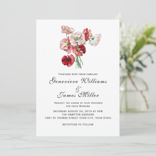 Aangepaste kleur Romantic rood/roze papaver huweli Kaart (Staand voorkant)